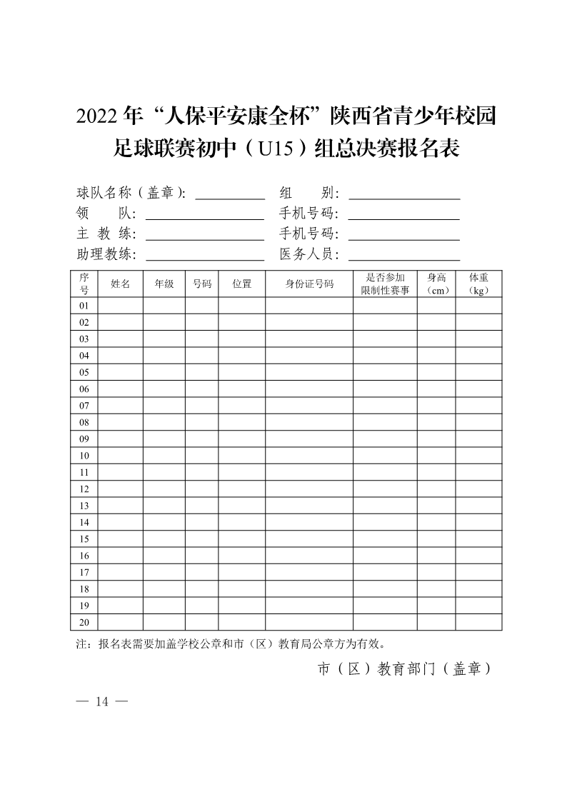 陕西省教育厅办公室  陕西省体育局办公室关于举办2022年“人保平安康全杯”陕西省青少年校园足球初中（U15）高中（U18）联赛的通知_14