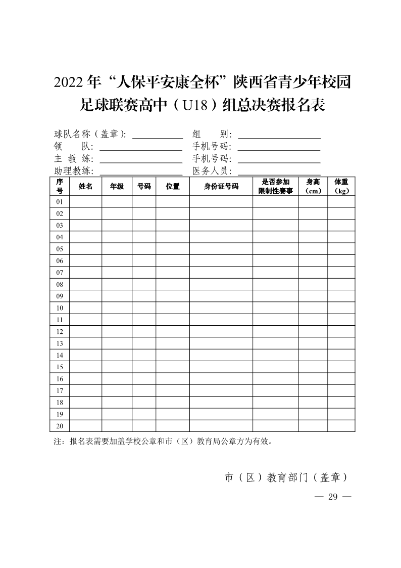 陕西省教育厅办公室  陕西省体育局办公室关于举办2022年“人保平安康全杯”陕西省青少年校园足球初中（U15）高中（U18）联赛的通知_29